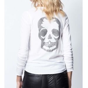 ZADIG and VOLTAIRE Tshirt tunisien camo strass skull White Long Sleeve Top M NEW